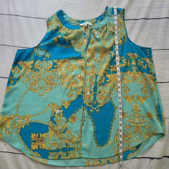 Rose + Olive Size 3x Teal Gold Chain Link Sleeveless Blouse - Picture 4 of 8
